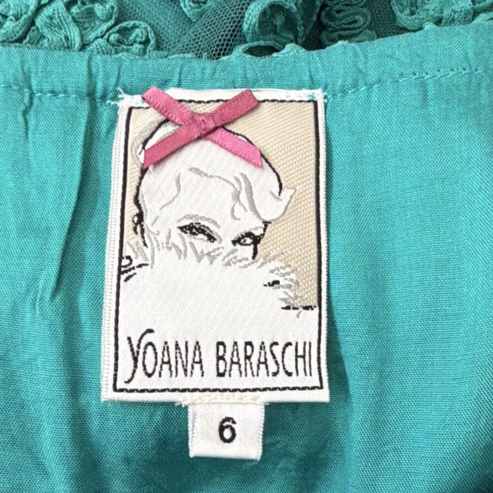 Yoana Baraschi Anthropologie Teal Lace Embroidered A-Line Dress 6 - Picture 5 of 6